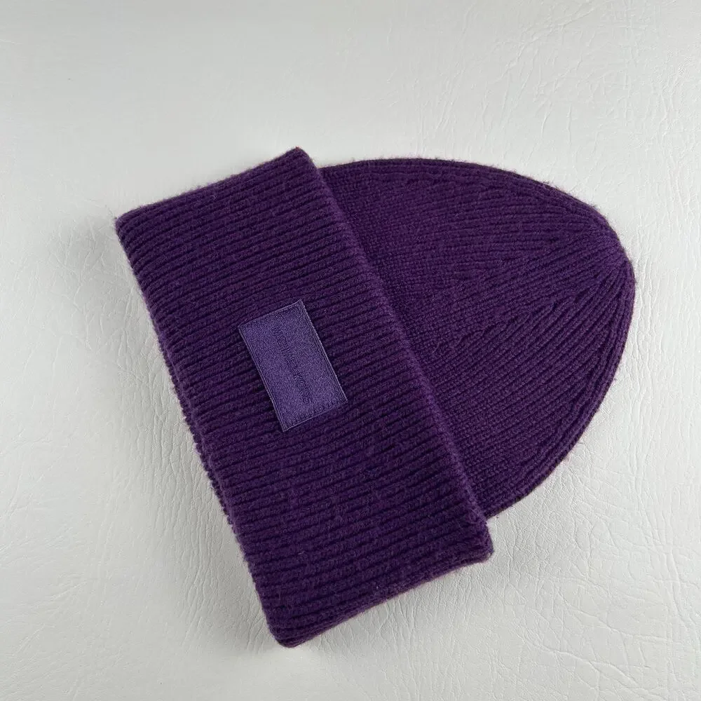 Michael Kors Purple Cuffed Beanie Women’s Wool Blend Ribbed Knit Logo Hat